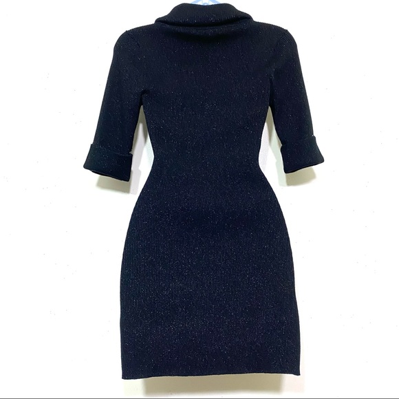 INC cowl neck cuffed short sleeve BLACK sparkly sweater with front pockets - Picture 9 of 11